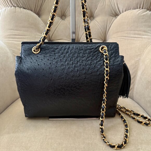 VTG Auth LUC BENOIT Genuine Ostrich Black Chain Shoulder Bag...GORGEOUS! - Picture 2 of 9